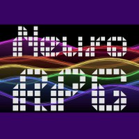 NeuroRPG Logo NeuroRPG Logo, purple background with digital white text in front with Neuro at the top and RPG at the bottom, and colored horizontal wavy lines like a rainbow behind representing brainwaves